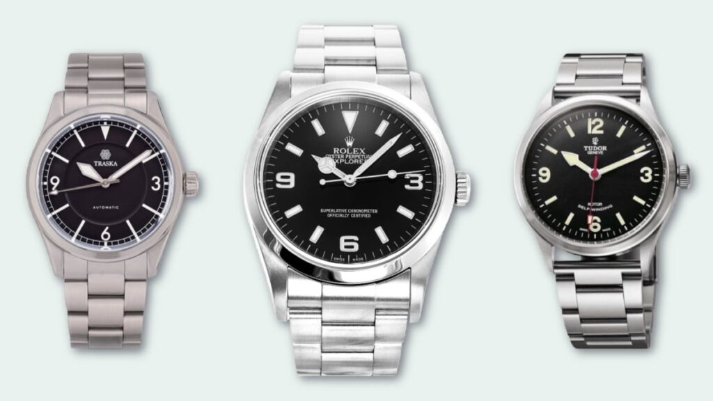 Rolex Explorer Homages Explorer I 114270 and Traska Summeteer and Tudor Heritage Ranger 79910234